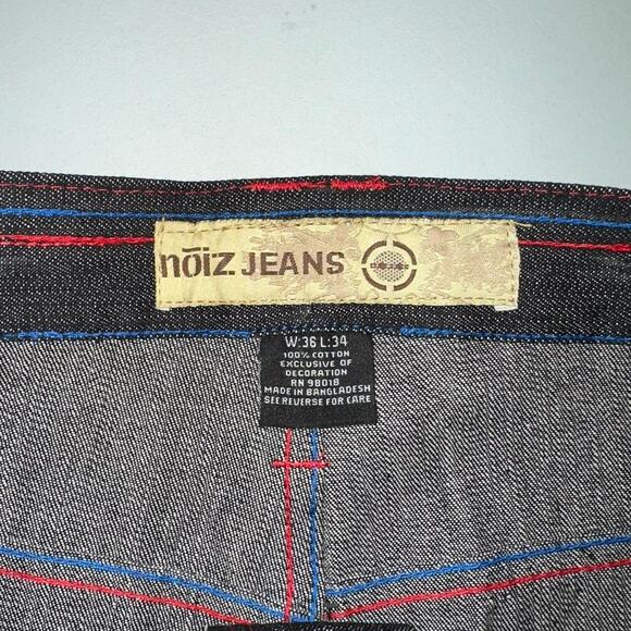 Vintage baggy y2k noiz black raw denim embroidered back pocket design denim - Picture 4 of 6